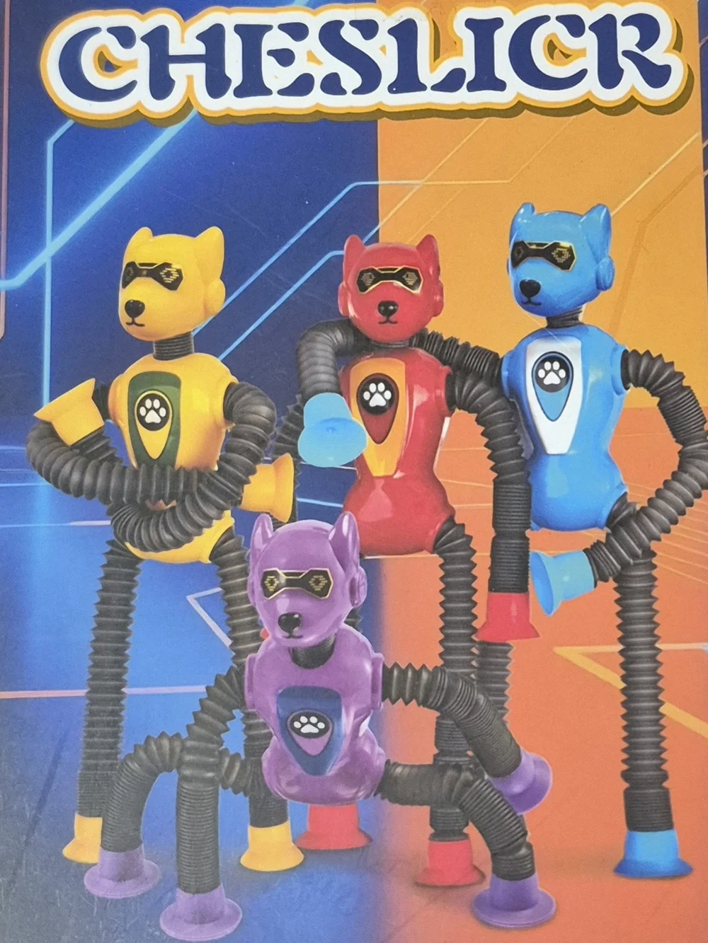Colorful Robot Puppy Action Figure Sucken Cup Set - Yellow, Red, Blue, Purple